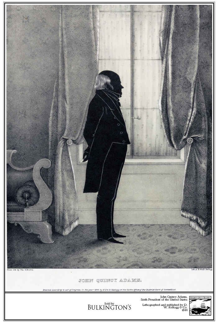 John Quincy Adams Reverse Silhouette Engraving by D.W. Kellogg, 1844, 18x24, Hahnemühle Print